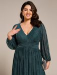 Plus Size Dazzling Empire Waist See-Through Long Sleeves A-Line Evening Dress – Teal