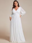 Plus Size Dazzling Empire Waist See-Through Long Sleeves A-Line Evening Dress – White