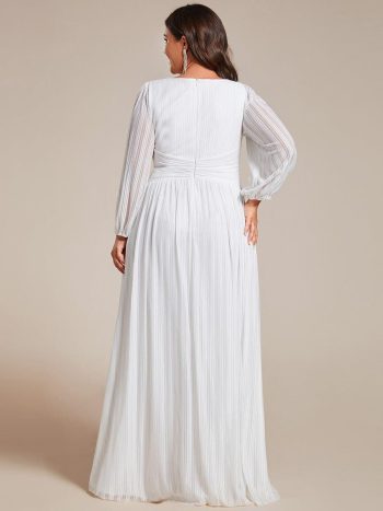 Plus Size Dazzling Empire Waist See-Through Long Sleeves A-Line Evening Dress - White