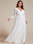 Plus Size Dazzling Empire Waist See-Through Long Sleeves A-Line Evening Dress – White