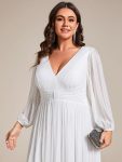 Plus Size Dazzling Empire Waist See-Through Long Sleeves A-Line Evening Dress – White