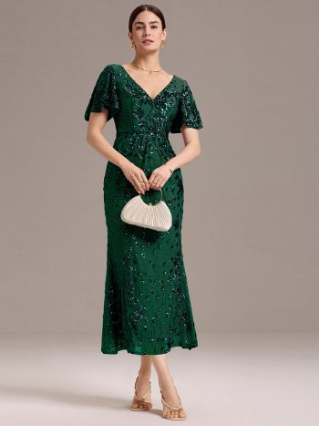 Sequin Embroidery Mermaid Formal Dress - Dark Green