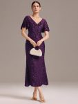 Sequin Embroidery Mermaid Formal Dress - Dark Purple