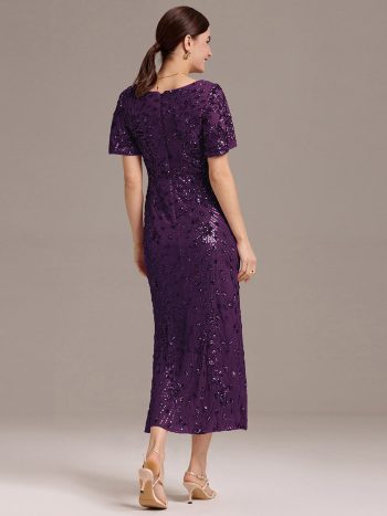 Sequin Embroidery Mermaid Formal Dress - Dark Purple