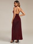 Glitter One-Shoulder Slit Evening Dress – Burgundy