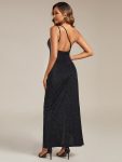 Glitter One-Shoulder Slit Evening Dress – Black