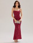 Lace-Up Mesh Mermaid Floral Dress – Burgundy