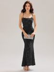 Lace-Up Mesh Mermaid Floral Dress - Black