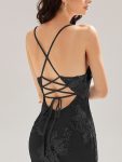 Lace-Up Mesh Mermaid Floral Dress – Black