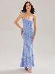 Lace-Up Mesh Mermaid Floral Dress - Ice Blue