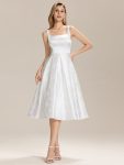 Elegant Satin Sleeveless Midi Dress with Pockets – White