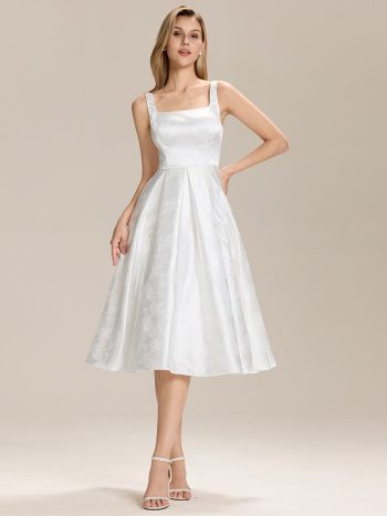 Elegant Satin Sleeveless Midi Dress with Pockets - White