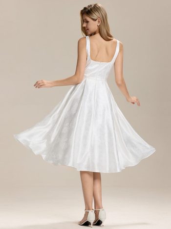 Elegant Satin Sleeveless Midi Dress with Pockets - White