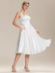 Elegant Satin Sleeveless Midi Dress with Pockets – White