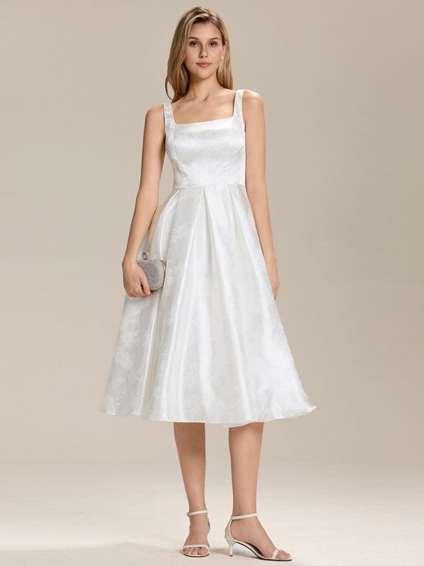 Elegant Satin Sleeveless Midi Dress with Pockets - White
