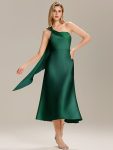 Satin One-Shoulder Midi Wedding Guest Dress - Dark Green