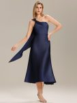 Satin One-Shoulder Midi Wedding Guest Dress - Navy Blue