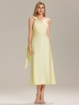 Satin One-Shoulder Midi Wedding Guest Dress - Yellow