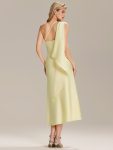 Satin One-Shoulder Midi Wedding Guest Dress – Yellow