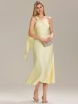 Satin One-Shoulder Midi Wedding Guest Dress – Yellow