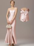 Mermaid Bow Stretch Satin Maxi Bridesmaid Dress - Pink
