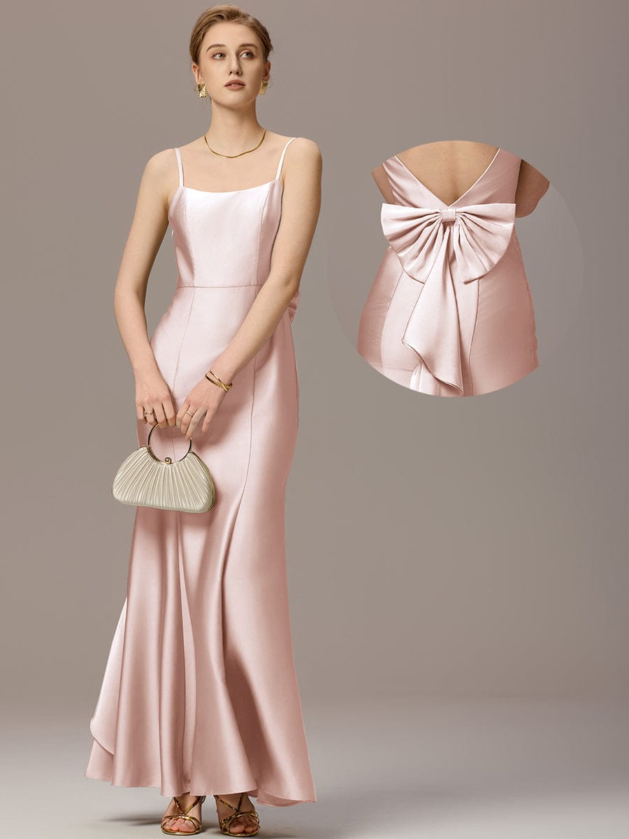 Mermaid Bow Stretch Satin Maxi Bridesmaid Dress - Pink Mermaid Bow Stretch Satin Maxi Bridesmaid Dress - Pink