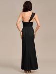 Satin One Shoulder Side Split Maxi Mermaid Bridesmaid Dress – Black