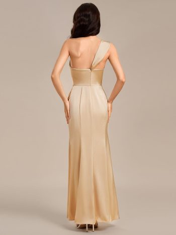 Satin One Shoulder Side Split Maxi Mermaid Bridesmaid Dress - Champagne