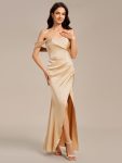 Satin One Shoulder Side Split Maxi Mermaid Bridesmaid Dress - Champagne