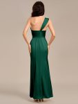 Satin One Shoulder Side Split Maxi Mermaid  Bridesmaid Dress – Dark Green