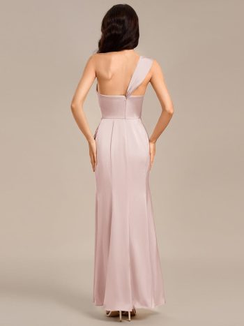 Satin One Shoulder Side Split Maxi Mermaid Bridesmaid Dress - Pink