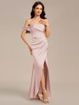 Satin One Shoulder Side Split Maxi Mermaid Bridesmaid Dress – Pink