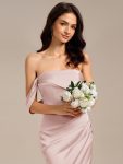 Satin One Shoulder Side Split Maxi Mermaid Bridesmaid Dress – Pink