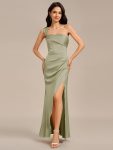 Satin One Shoulder Side Split Maxi Mermaid  Bridesmaid Dress – Sage Green