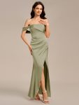 Satin One Shoulder Side Split Maxi Mermaid Bridesmaid Dress - Sage Green