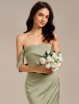 Satin One Shoulder Side Split Maxi Mermaid  Bridesmaid Dress – Sage Green