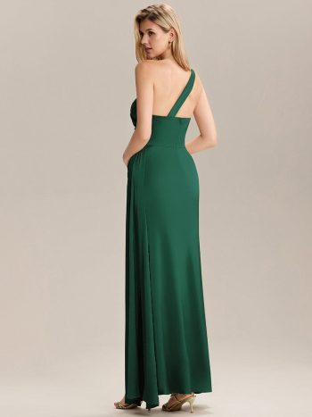 Flowing Ribbons Pleated Satin Sleeveless Bridesmaid Dress - Dark Green