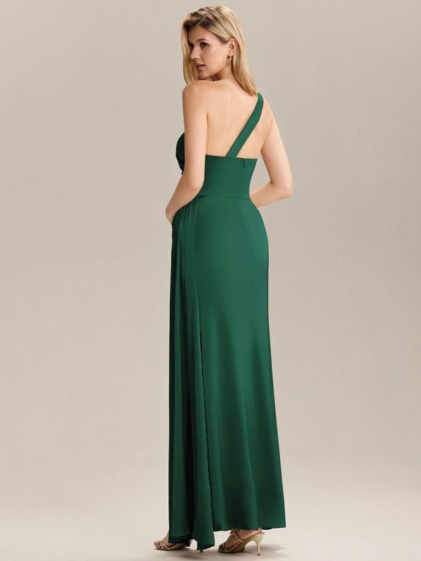 Flowing Ribbons Pleated Satin Sleeveless Bridesmaid Dress - Dark Green