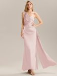 Flowing Ribbons Pleated Satin Sleeveless Bridesmaid Dress - Pink