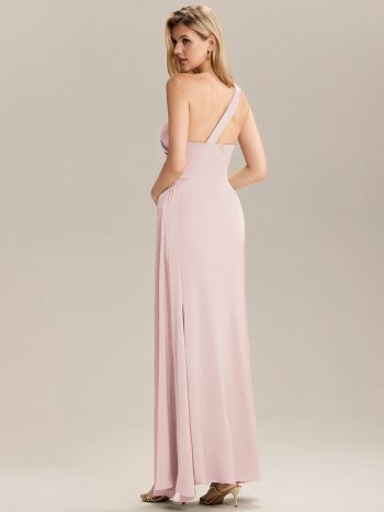Flowing Ribbons Pleated Satin Sleeveless Bridesmaid Dress - Pink