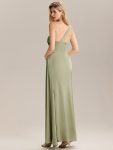 Flowing Ribbons Pleated Satin Sleeveless Bridesmaid Dress – Sage Green