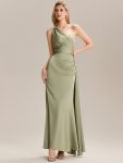 Flowing Ribbons Pleated Satin Sleeveless Bridesmaid Dress – Sage Green