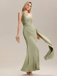 Flowing Ribbons Pleated Satin Sleeveless Bridesmaid Dress – Sage Green
