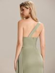 Flowing Ribbons Pleated Satin Sleeveless Bridesmaid Dress – Sage Green