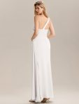 Flowing Ribbons Pleated Satin Sleeveless Bridesmaid Dress – White