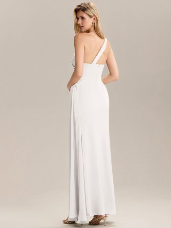 Flowing Ribbons Pleated Satin Sleeveless Bridesmaid Dress - White