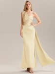 Flowing Ribbons Pleated Satin Sleeveless Bridesmaid Dress - Yellow