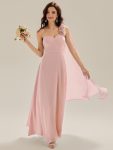 Flowing Ribbons Chiffon Sleeveless Dress - Pink