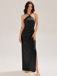 Satin Halter Backless Maxi Mermaid Dress - Black