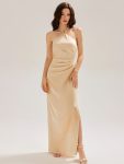 Satin Halter Backless Maxi Mermaid Dress – Champagne